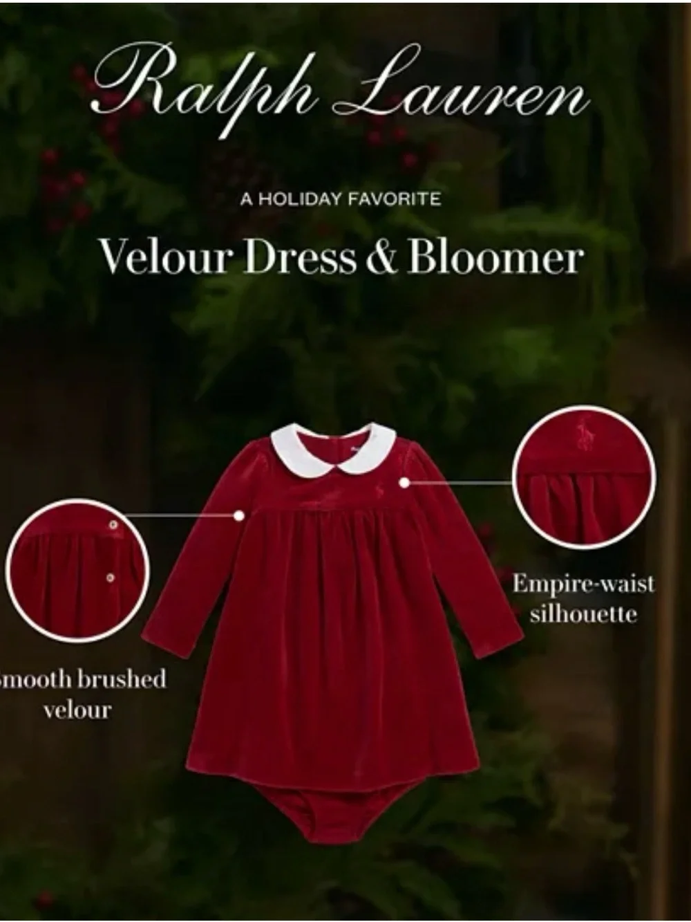 Ralph Lauren Girls' Velour Dress & Bloomer - Baby size: 12mos